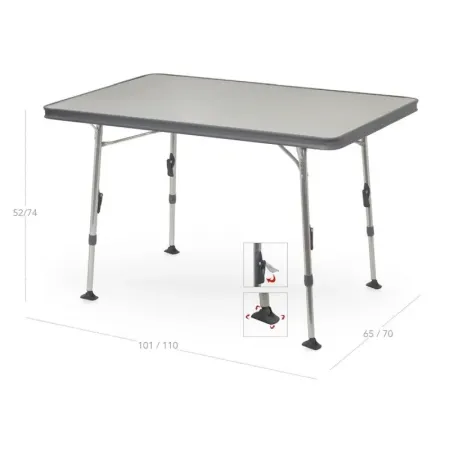 Mesa rectangular de aluminio y patas telescópicas extensibles 101x65 cm